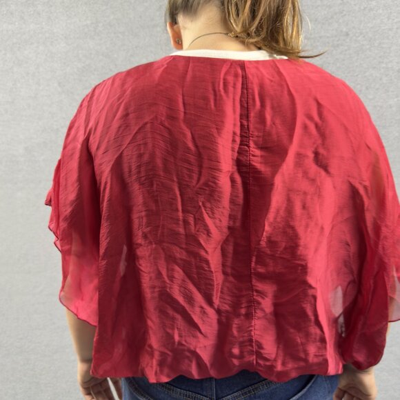 Own It Made in Italy Silk Blend Flutter-Sleeve Blouse Red S - Picture 2 of 11
